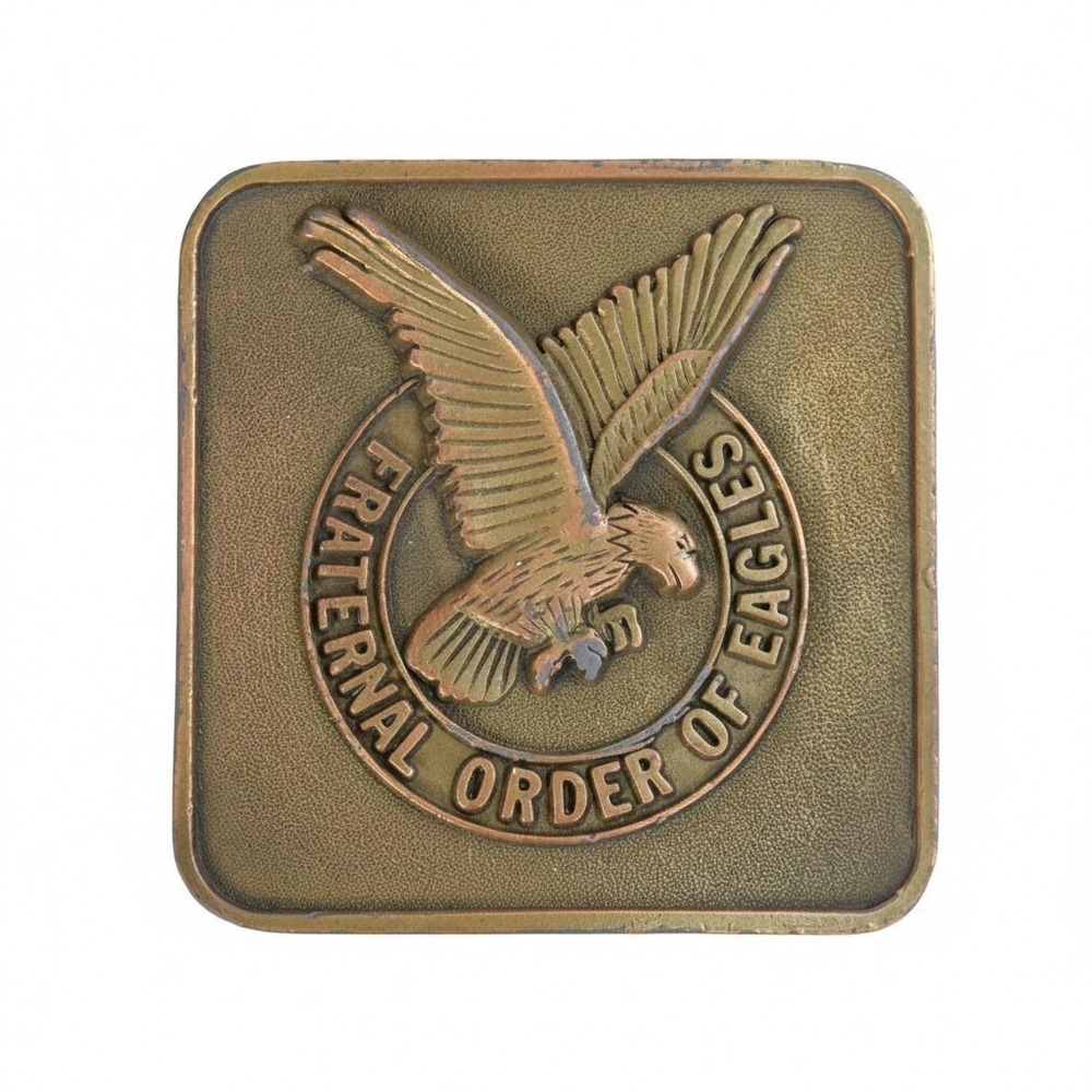 VTG Fraternal Order of Eagles FOE Solid Brass Belt Buckle 950 Emblem 2.5x2.5